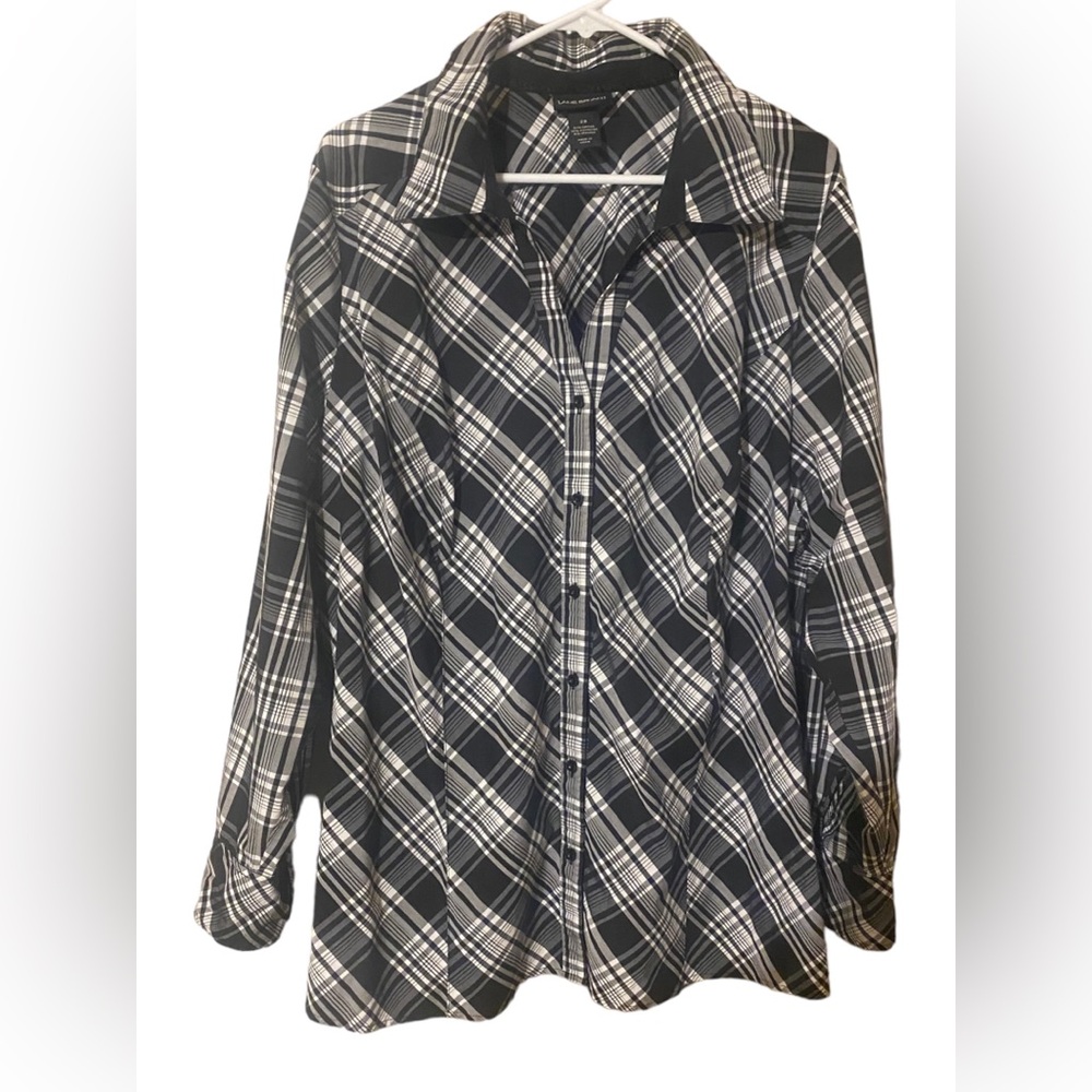 Lane Bryant Button Up Top Women’s 28 Striped Blouse Collared Long Sleeve Shirt